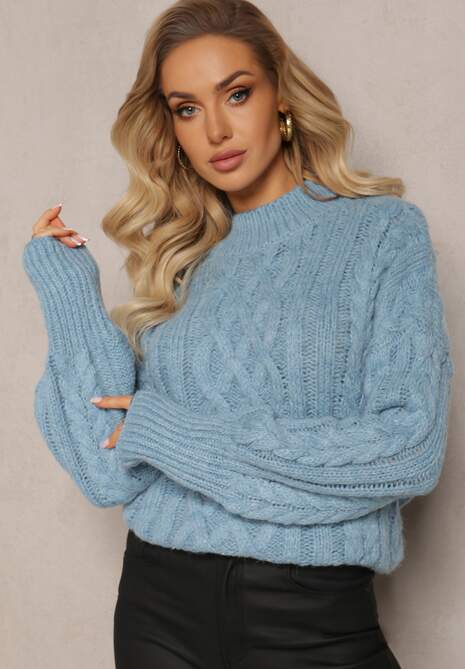 Niebieski Luźny Golf w Ozdobny Splot Atterta