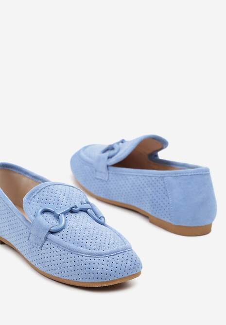 Jasnoniebieskie Płaskie Mokasyny z Klamerką Chrisstelle