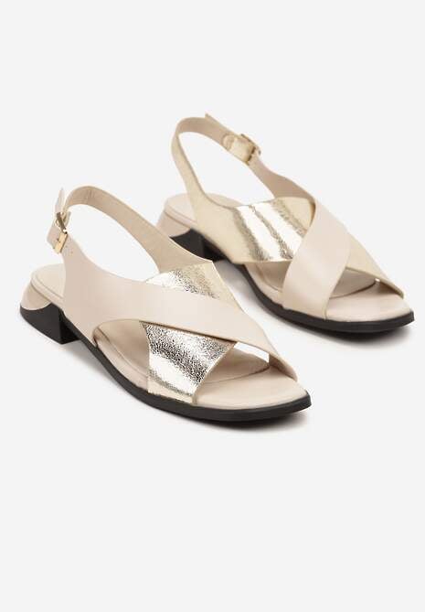 Beżowo-Złote Metaliczne Sandały Vices z Krzyżującymi się Paskami Tilorena