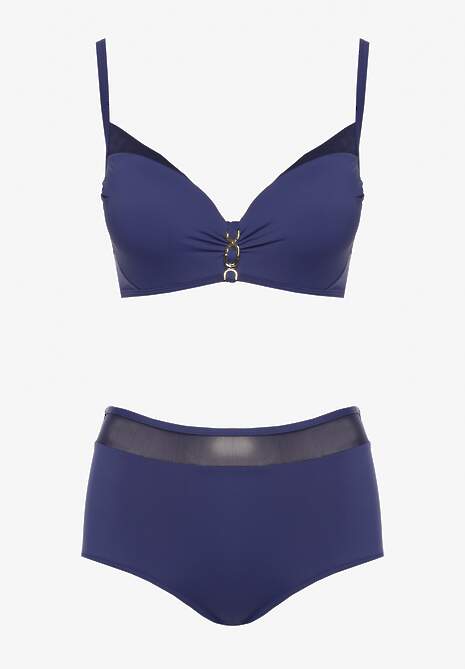 Granatowe Bikini Biustonosz Zdobiony Aplikacją i Majtki Typu Figi Iffirelle