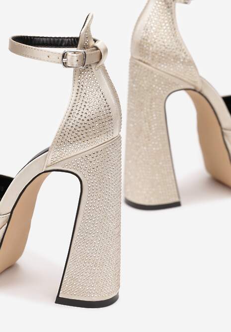 Beżowe Sandały w Cyrkonie na Platformie i Słupku Irmeli