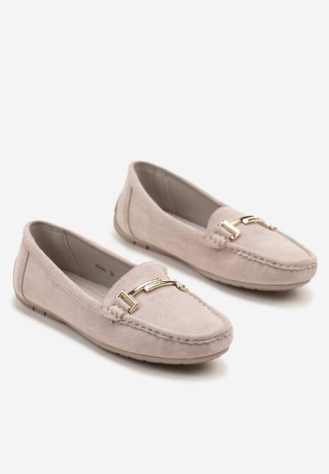 Beżowe Mokasyny z Ekozamszu z Ozdobną Aplikacją Galselia