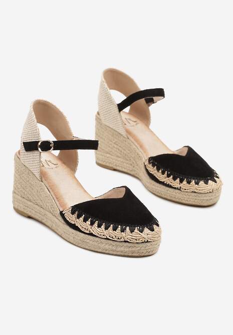 Czarne Sandały Typu Espadryle z Ekozamszu na Koturnie z Plecionki Dalriva