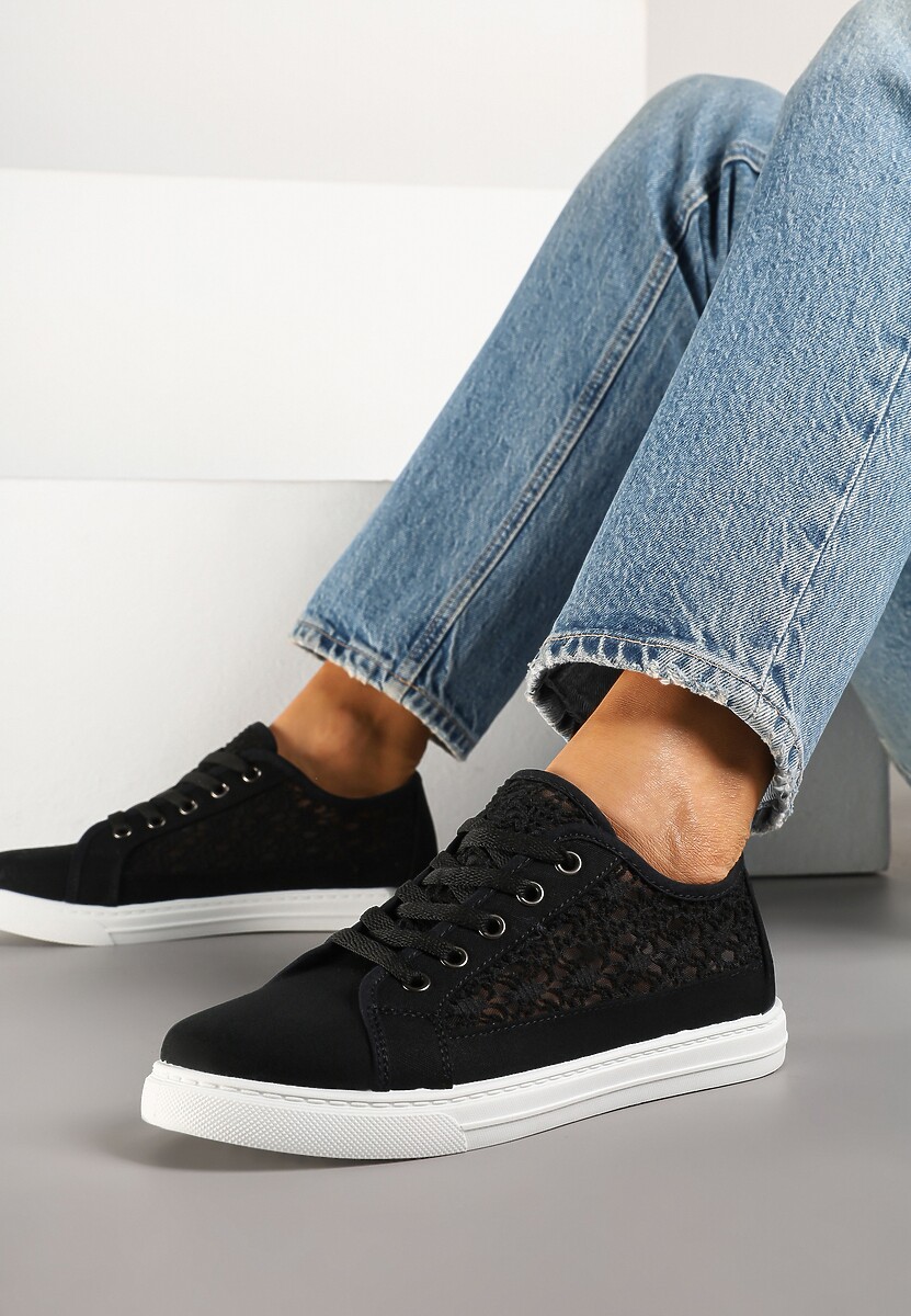 Czarne Trampki Tenisówki Ozdobione Ażurową Cholewką Xalimi