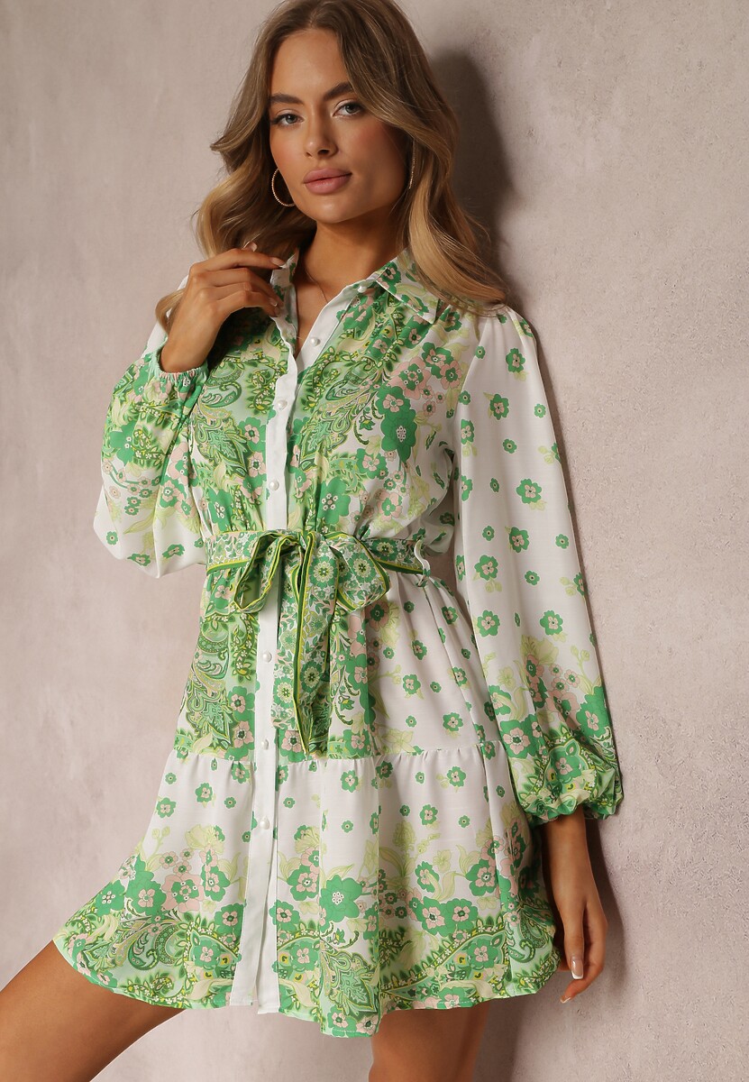 Fuksjowa Wiązana Sukienka z Kołnierzykiem i Gumką w Pasie Santanna