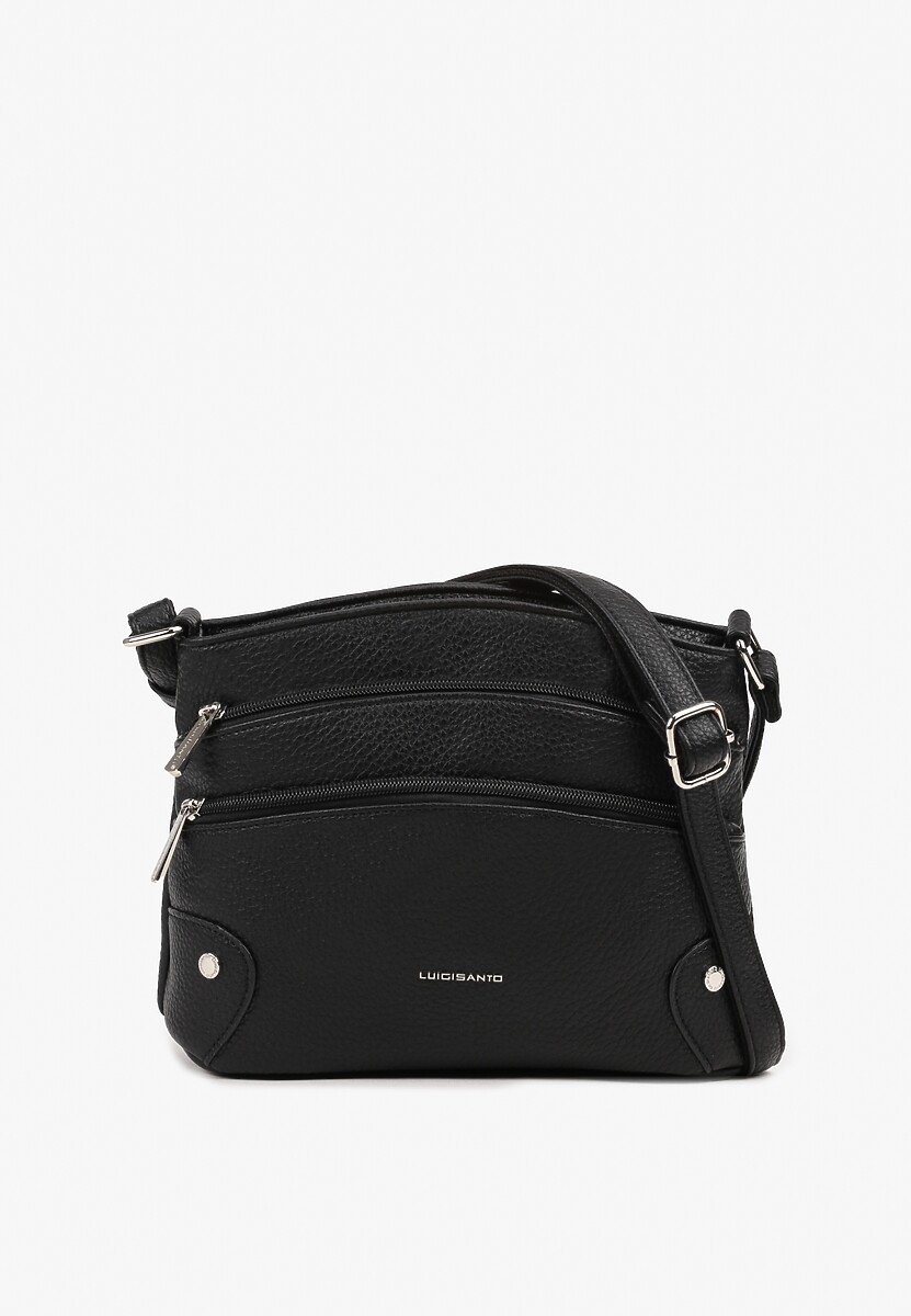 Czarna Torebka Ozdobiona Suwakami i Napisami Tanovira