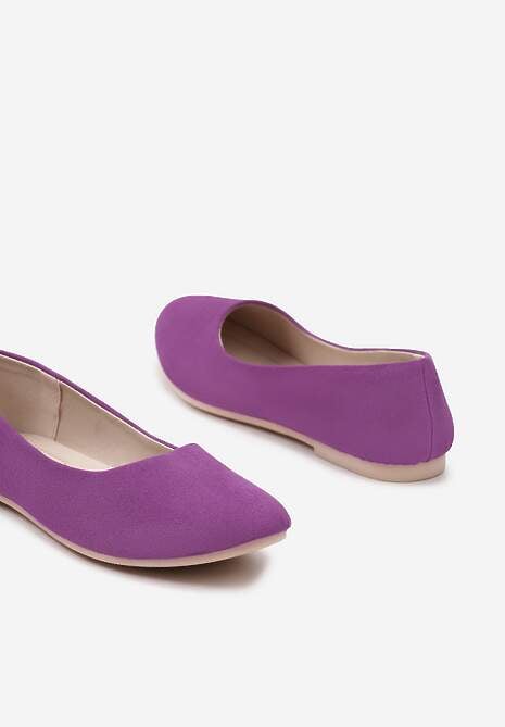 Fioletowe Klasyczne Balerinki z Ekozamszu z Okrągłym Noskiem Harneli