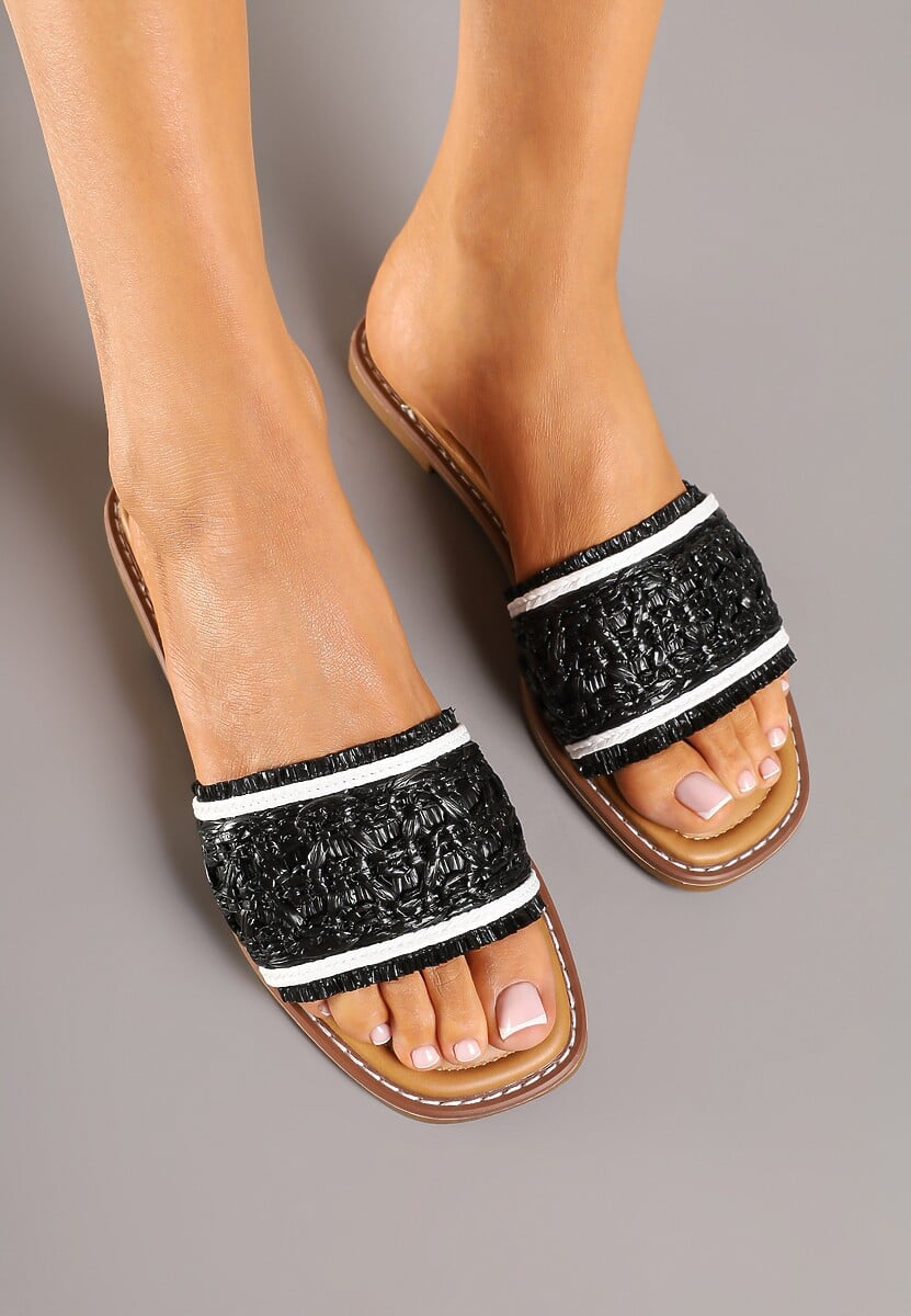 Beżowe Klapki Ozdobione Plecioną Cholewką Nimiolia