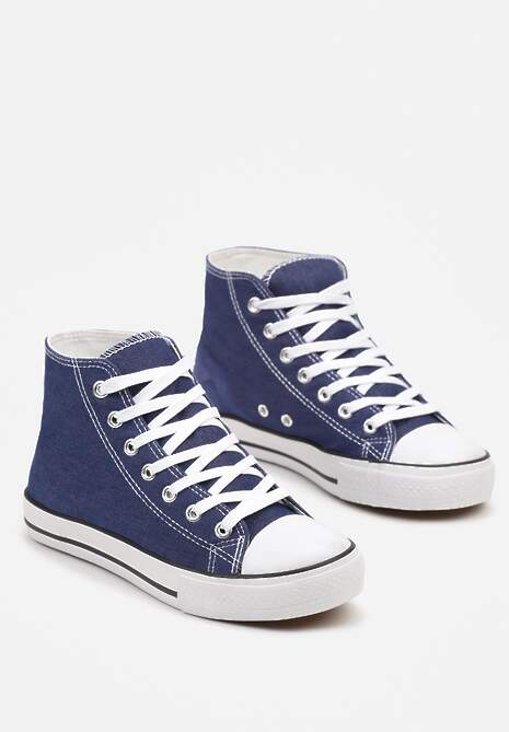 Granatowe Casualowe Sznurowane Trampki z Wysoką Cholewką Irmagia