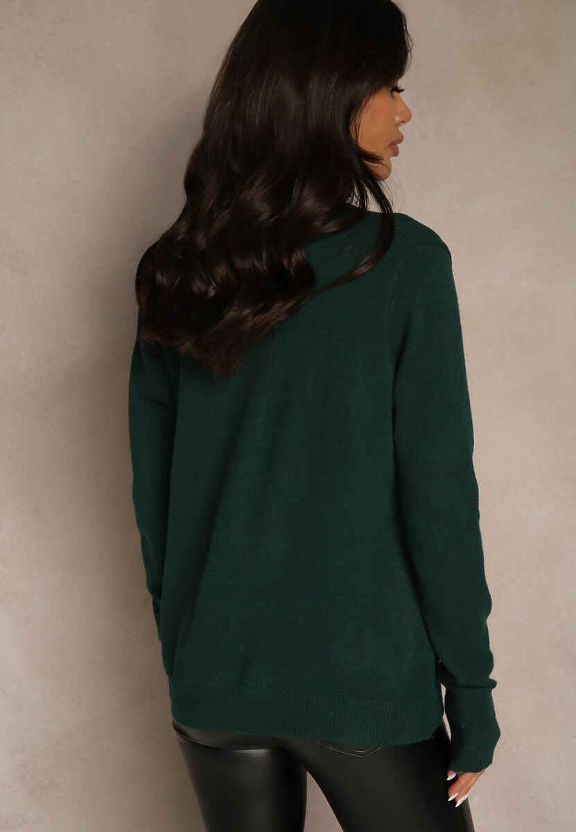 Ciemnozielony Klasyczny Sweter z Wełną i Bawełną Meviliana