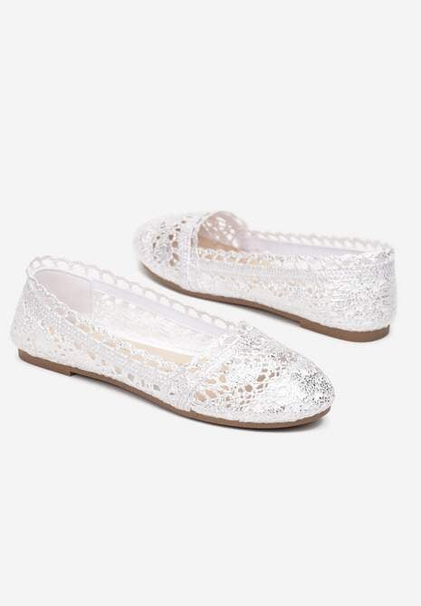 Srebrne Ażurowe Balerinki na Płaskiej Podeszwie Atley
