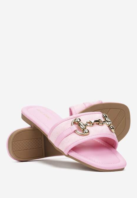 Fuksjowe Klapki na Płaskiej Podeszwie z Klamerką z Cyrkoniami Kilatri