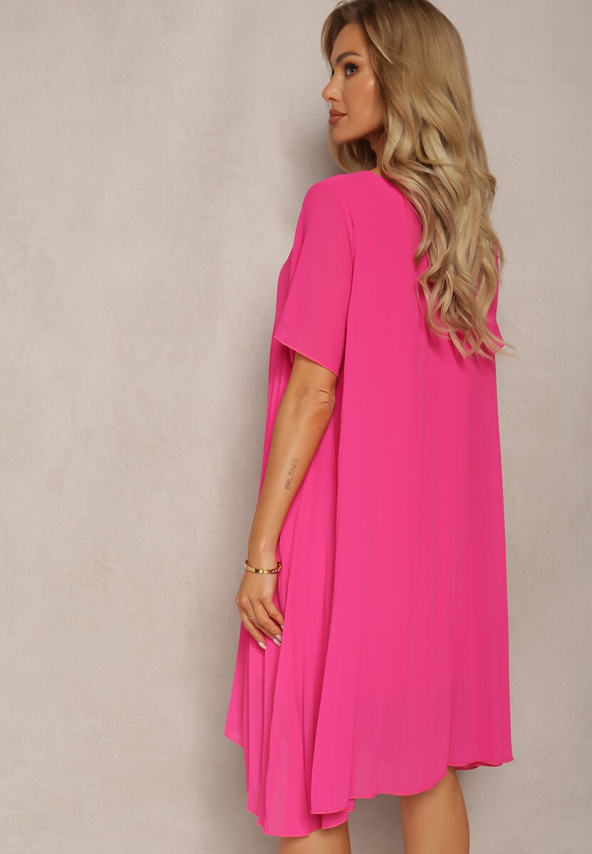Fuksjowa Plisowana Sukienka o Rozkloszowanym Kroju Orxiala