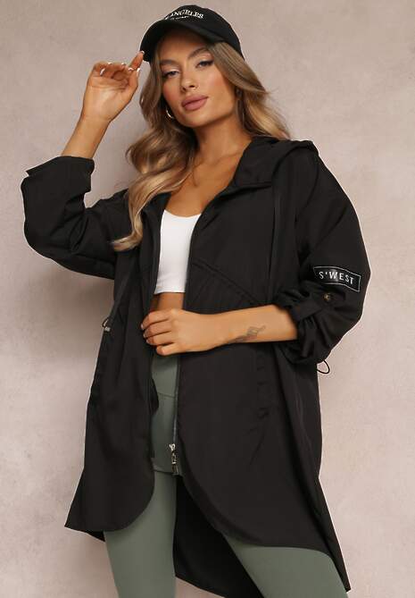Czarna Kurtka Oversize Wiatrówka Ceshela