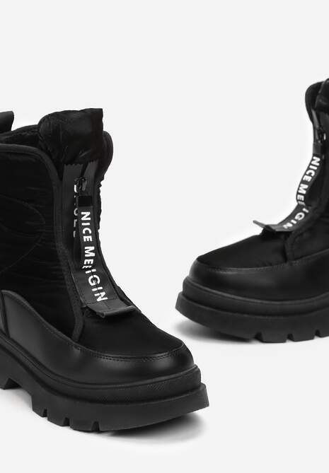 Czarne Śniegowce na Suwak na Grubej Podeszwie Tivese