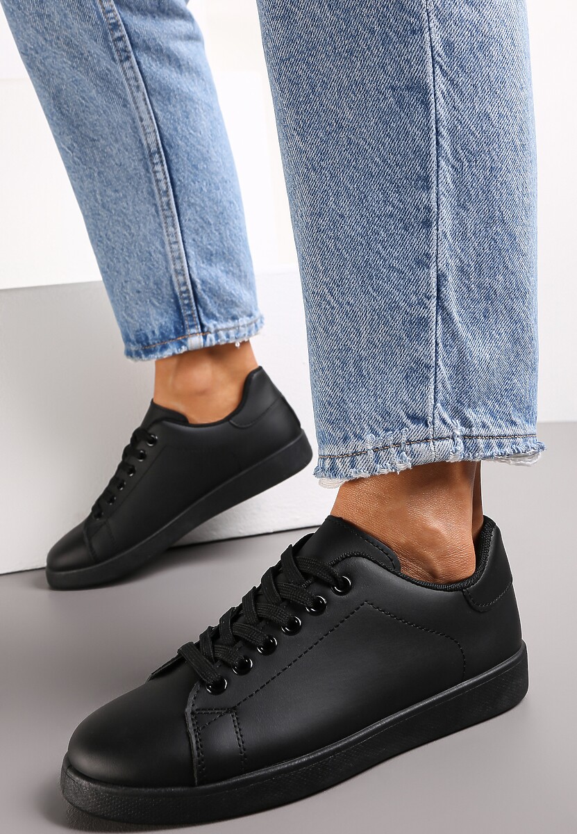 Czarne Wiązane Sneakersy z Cholewką przed Kostkę Starlee
