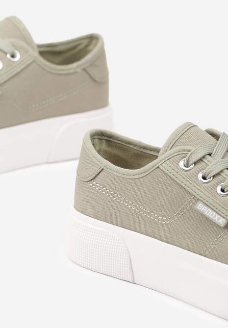 Zielone Casualowe Trampki przed Kostkę na Platformie ze Sznurowaniem Reapita