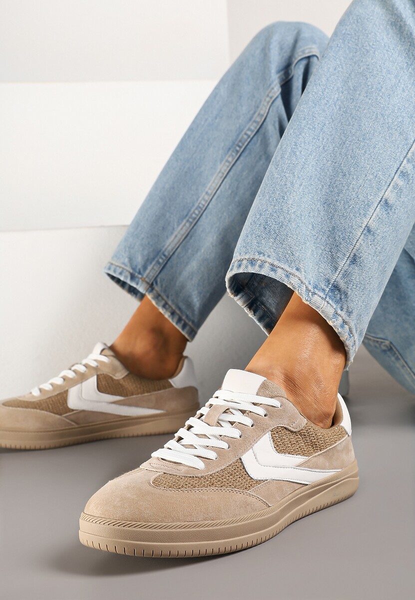 Brązowe Sneakersy ze Skóry Naturalnej w Stylu Kultowych Tenisówek Faloretia