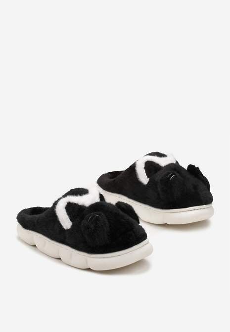 Czarne Futrzane Kapcie na Platformie Kiira