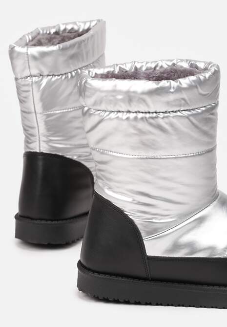 Srebrne Pikowane Śniegowce na Płaskiej Podeszwie Raviti