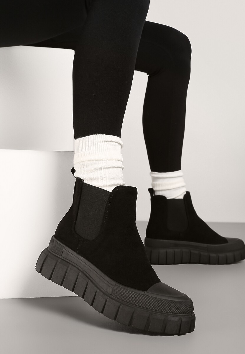 Czarne Botki Sztylety za Kostkę na Platformie Divita