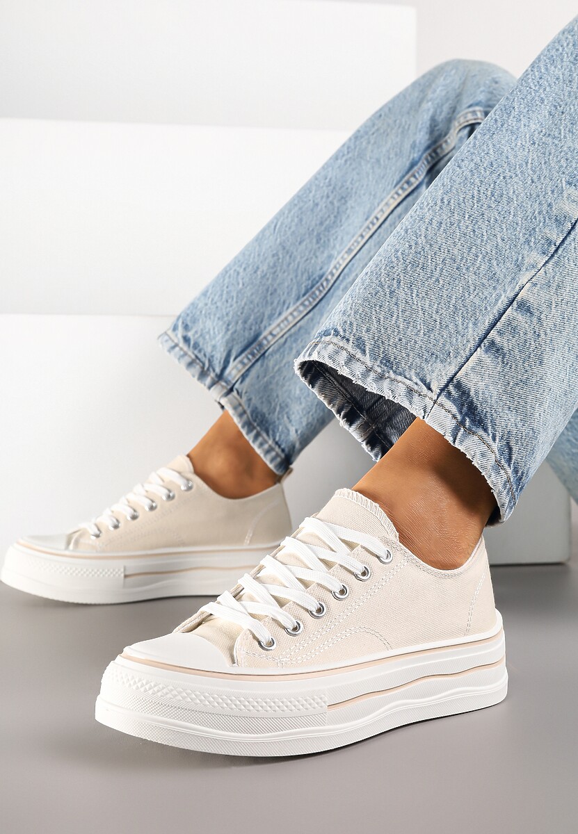 Beżowe Casualowe Trampki na Niskiej Platformie Natirinne