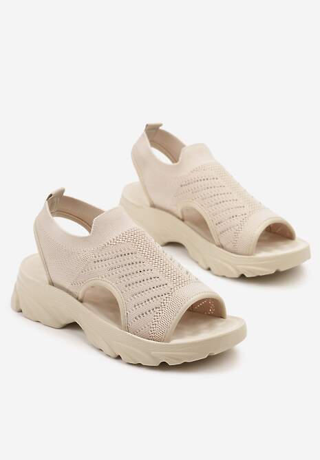 Beżowe Sandały Sportowe z Elastyczną Cholewką i Cyrkoniami Itaniel