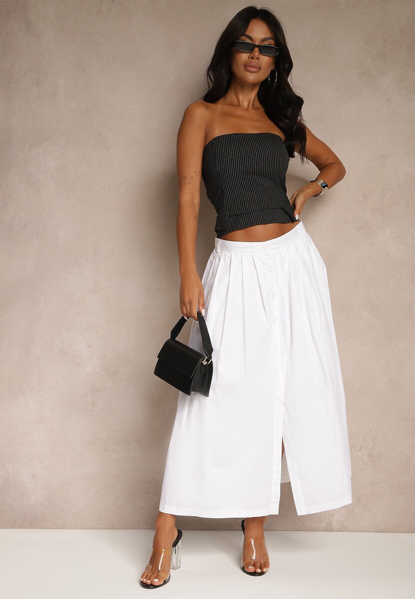 Biała Rozkloszowana Spódnica z Bawełny Haluvia