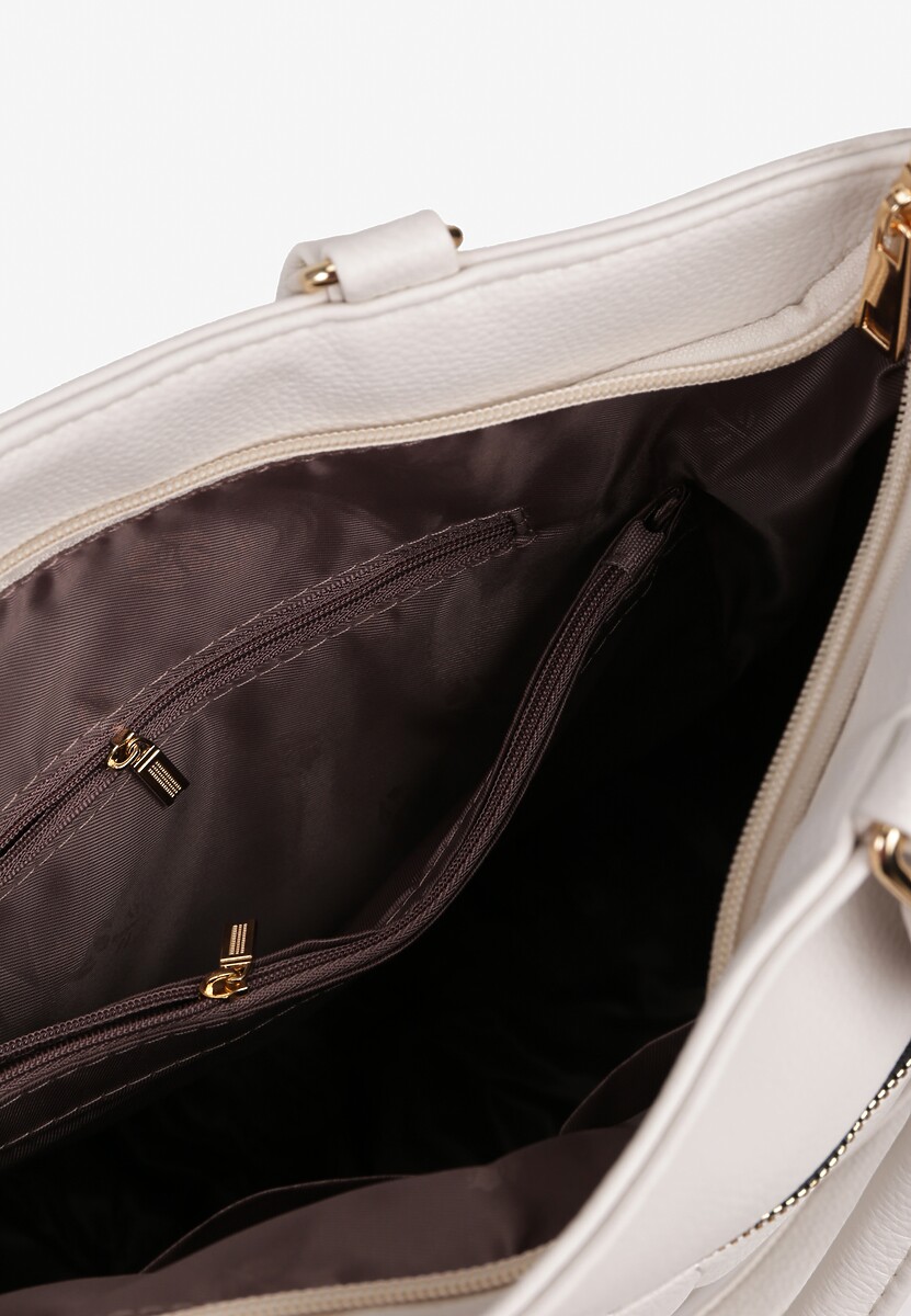 Jasnobeżowa Torebka z Pikowaniem z Rączkami i Regulowanym Paskiem Ozdobiona Kieszonką na Suwak Bavela