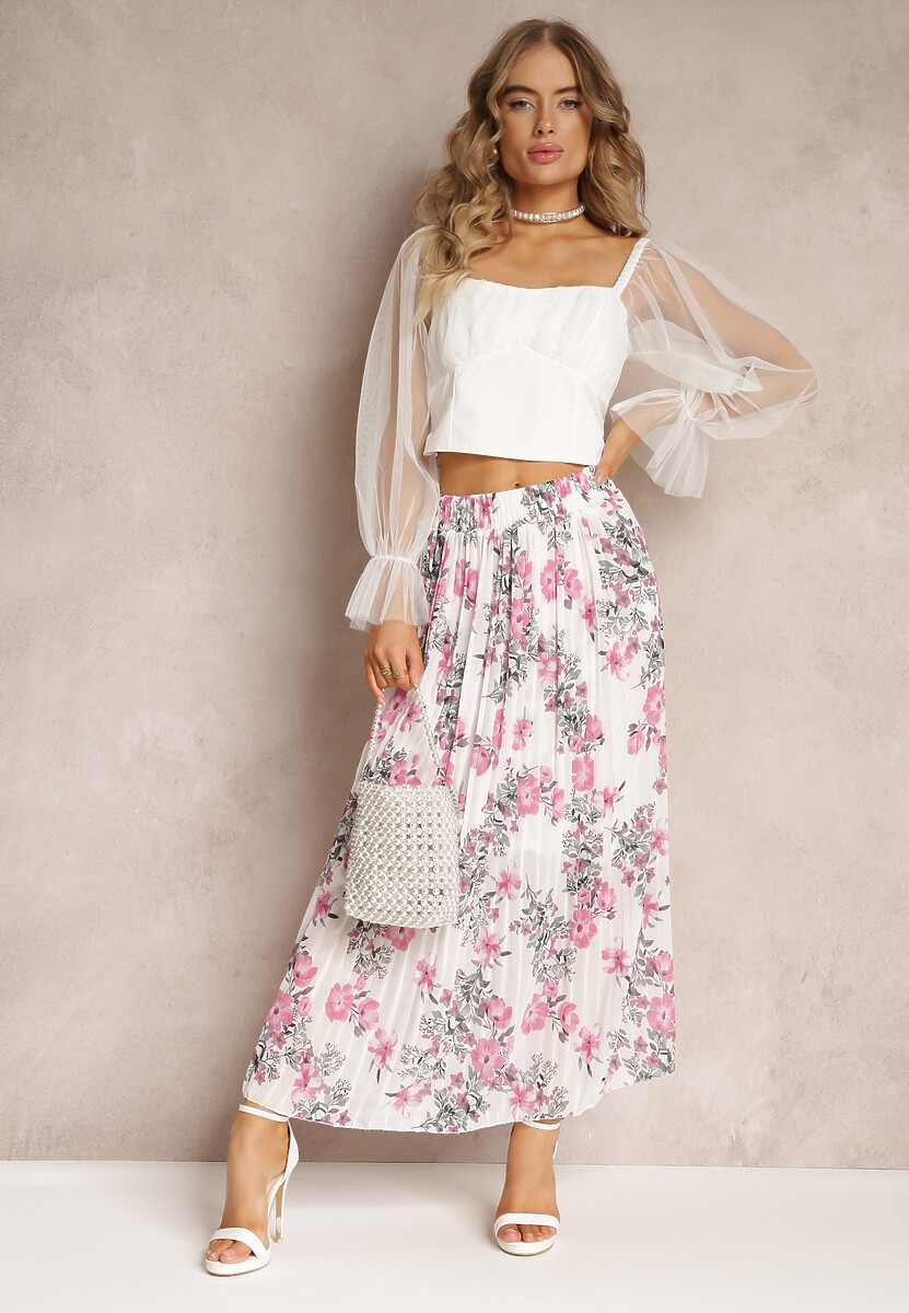 Miętowa Spódnica Ozdobiona Plisami z Gumką w Pasie i Elastyczną Podszewką Vislo