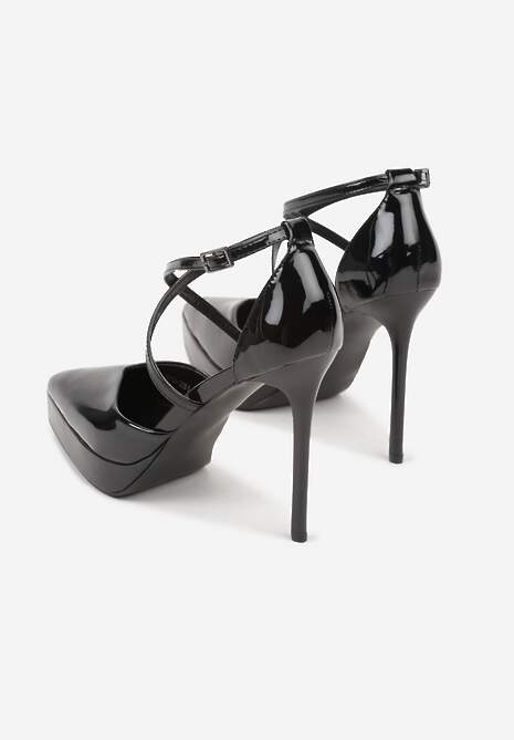 Czarne Szpilki z Platformą i Przeplatanymi Paskami Ferinela