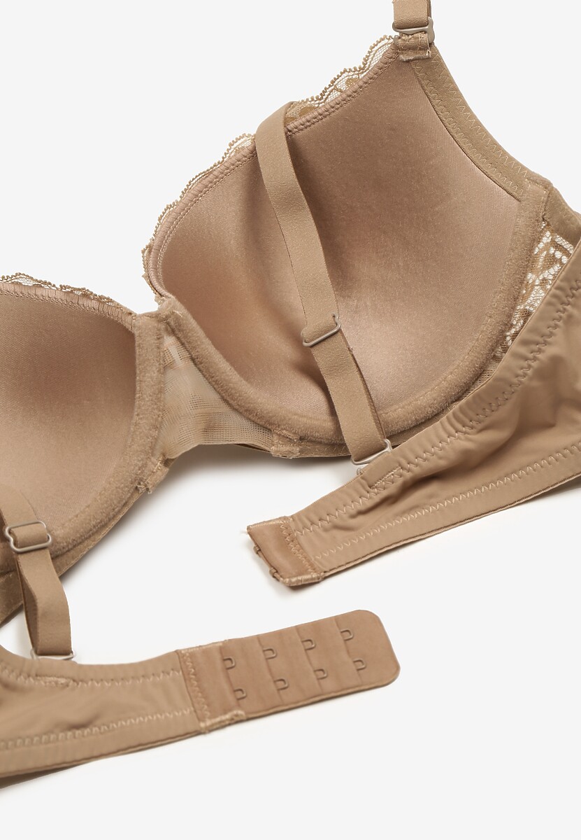 Ciemnobeżowy Elegancki Biustonosz Miseczka C z Koronką i Zapięciem na Haftki Mairiel