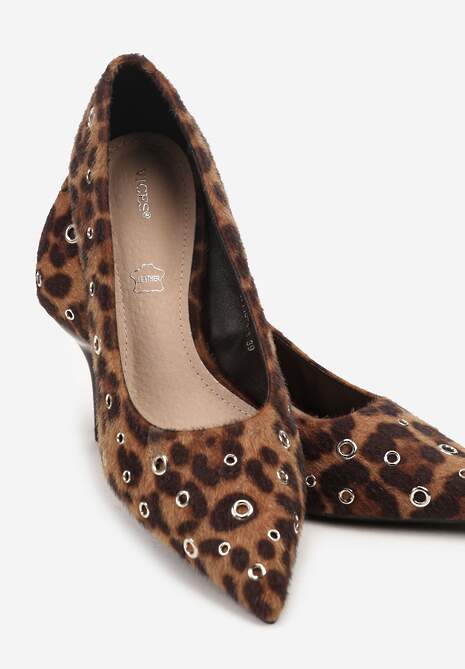 Panterkowe Czółenka na Szpilce Vices Ozdobione Nitami z Wkładką ze Skóry Naturalnej Rilinessa