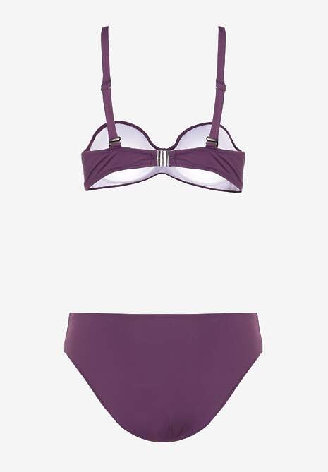 Ciemnofioletowe Bikini Strój Kąpielowy Dwuczęściowy z Ozdobnym Marszczeniem Nariella