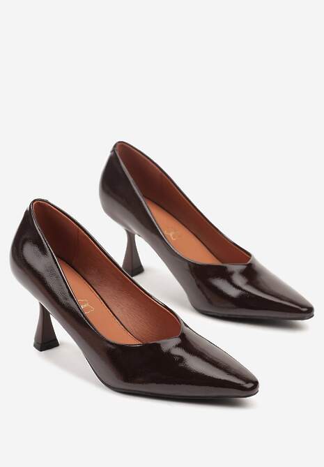 Brązowe Eleganckie Czółenka Vices na Klepsydrze ze Skórzaną Wkładką Dedvire