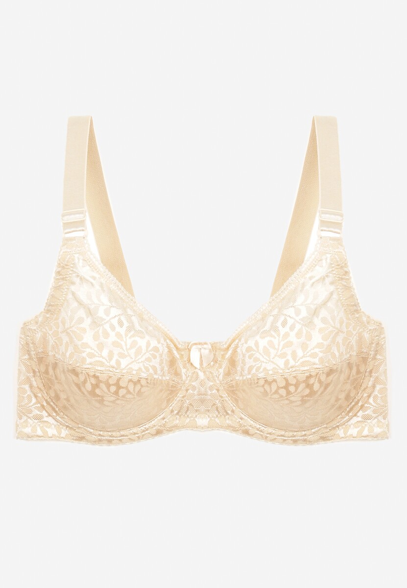 Jasnobeżowy Koronkowy Biustonosz z Regulowanymi Ramiączkami i Usztywnionymi Miseczkami Vikiitole
