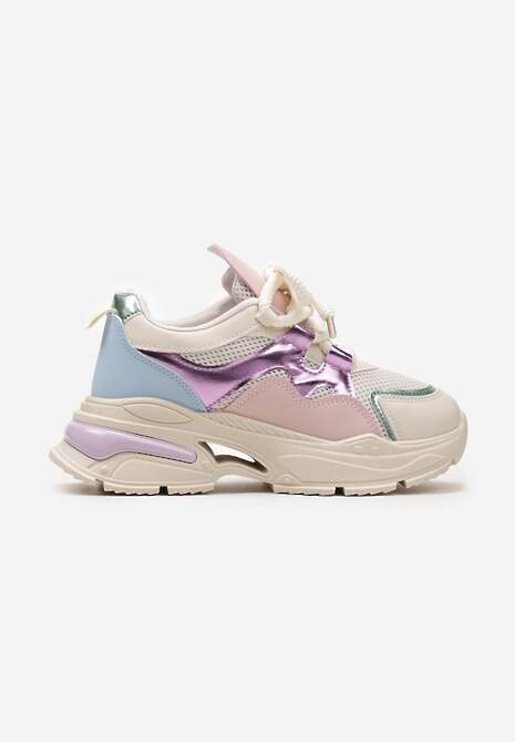 Beżowe Sneakersy na Platformie z Wycięciem i Grubymi Sznurówkami Bosylia