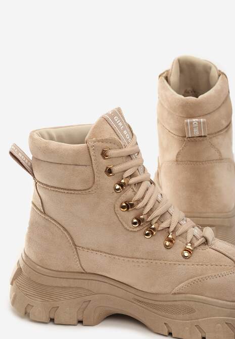 Beżowe Botki Traperki Chester