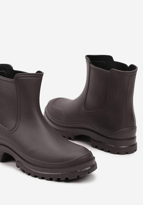 Brązowe Kalosze z Gumką na Cholewce na Niskiej Platformie Erisanya