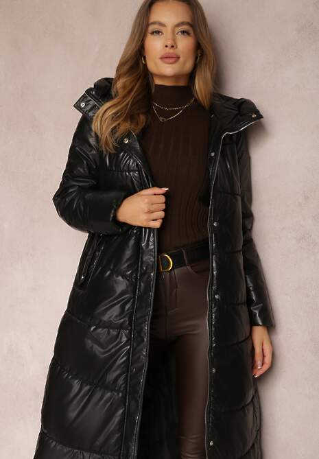 Czarna Kurtka za Kolano Pikowana Gasa