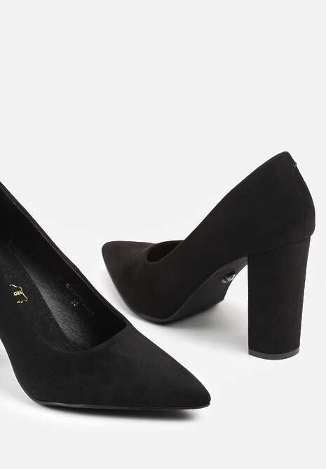 Czarne Czółenka Vices na Słupku ze Skórzaną Wkładką Pioana