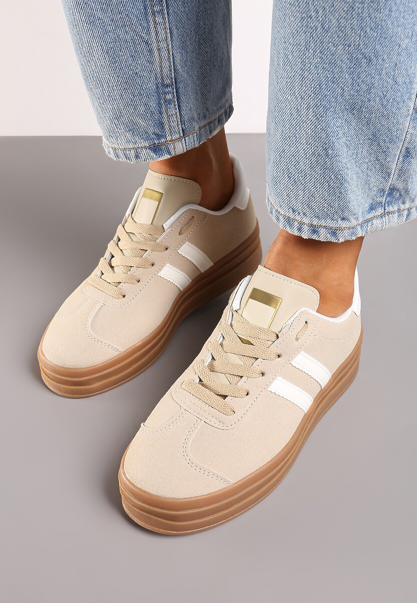 Beżowe Klasyczne Sneakersy na Niewysokiej Platformie Terilee