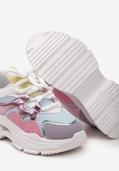 Różowo-Fioletowe Sneakersy na Platformie z Wycięciem i Grubymi Sznurówkami Bosylia
