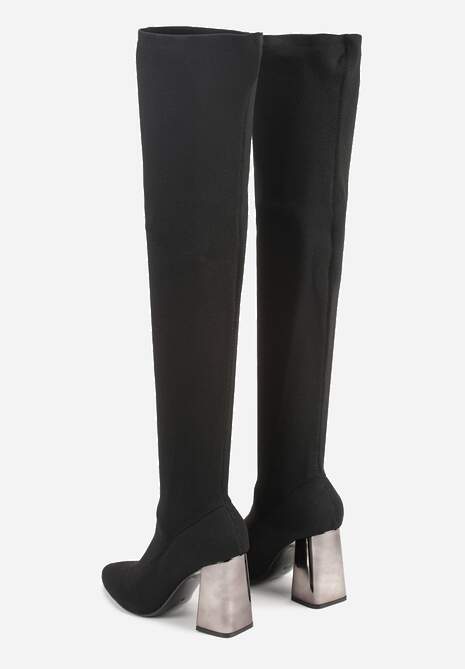 Czarne Kozaki Vices za Kolano na Metalicznym Słupku ze Skarpetkową Cholewką Neliannea