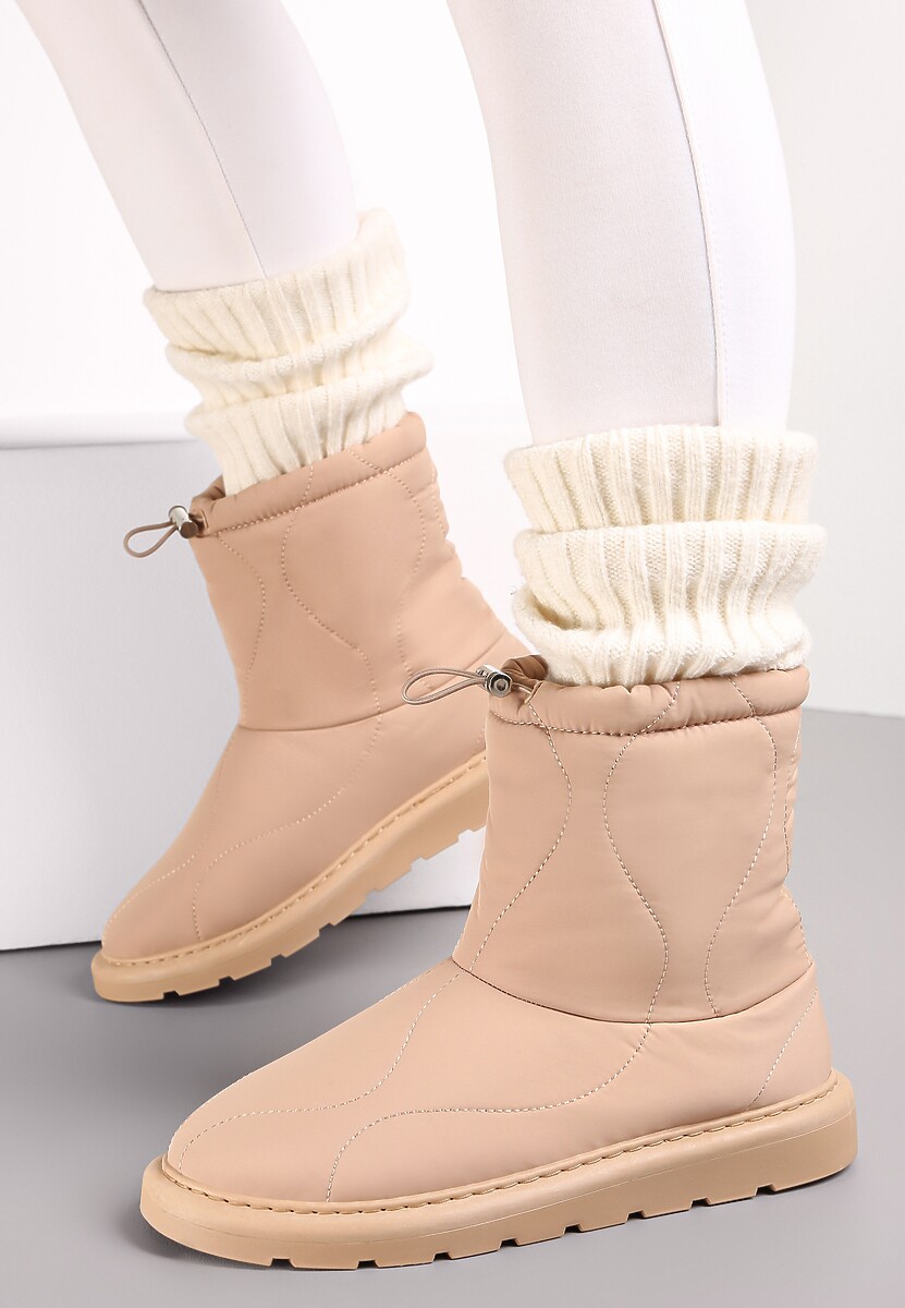 Ciemnobeżowe Ocieplane Śniegowce z Protektorem z Pikowanego Materiału Siani