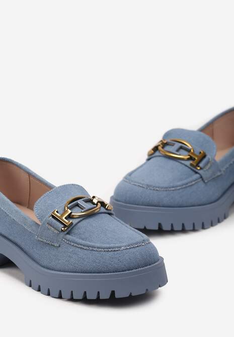 Niebieskie Mokasyny z Imitacji Zamszu z Geometryczną Klamerką Echonesa
