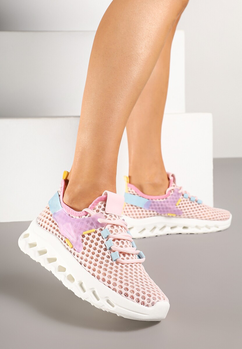 Różowe Buty Sportowe Sneakersy Siateczkowe na Tłoczonej Platformie Lurilia