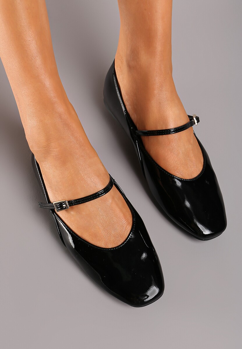Czarne Casualowe Balerinki Mary Jane z Ozdobnym Paseczkiem ze Sprzączką Nailira
