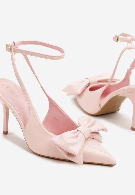 Różowe Sandały Vices na Szpilce Slingback Ozdobione Kokardą Tilvanea