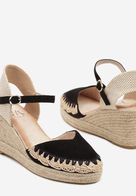 Czarne Sandały Typu Espadryle z Ekozamszu na Koturnie z Plecionki Dalriva